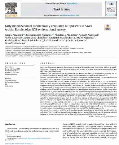 Early mobilization of mechanically ventilated ICU patients in Saudi Arabia: Results of an ICU-wide national survey